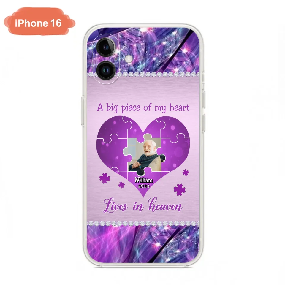 Custom Personalized Memorial Photo Phone Case - Memorial Gift Idea for Father's Day -  A Big Piece Of My Heart Lives In Heaven - Case for iPhone/Samsung