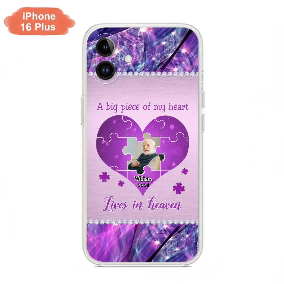 Custom Personalized Memorial Photo Phone Case - Memorial Gift Idea for Father's Day -  A Big Piece Of My Heart Lives In Heaven - Case for iPhone/Samsung