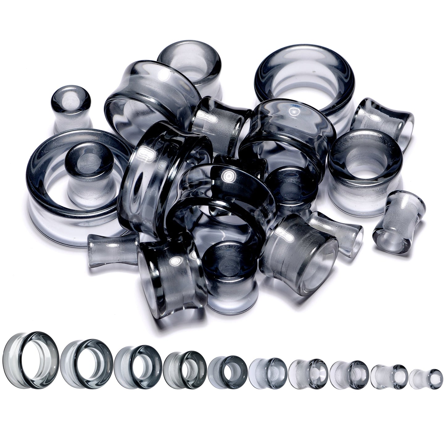 Translucent Black Glass Tunnel Plug Set 2G to 1 Inch