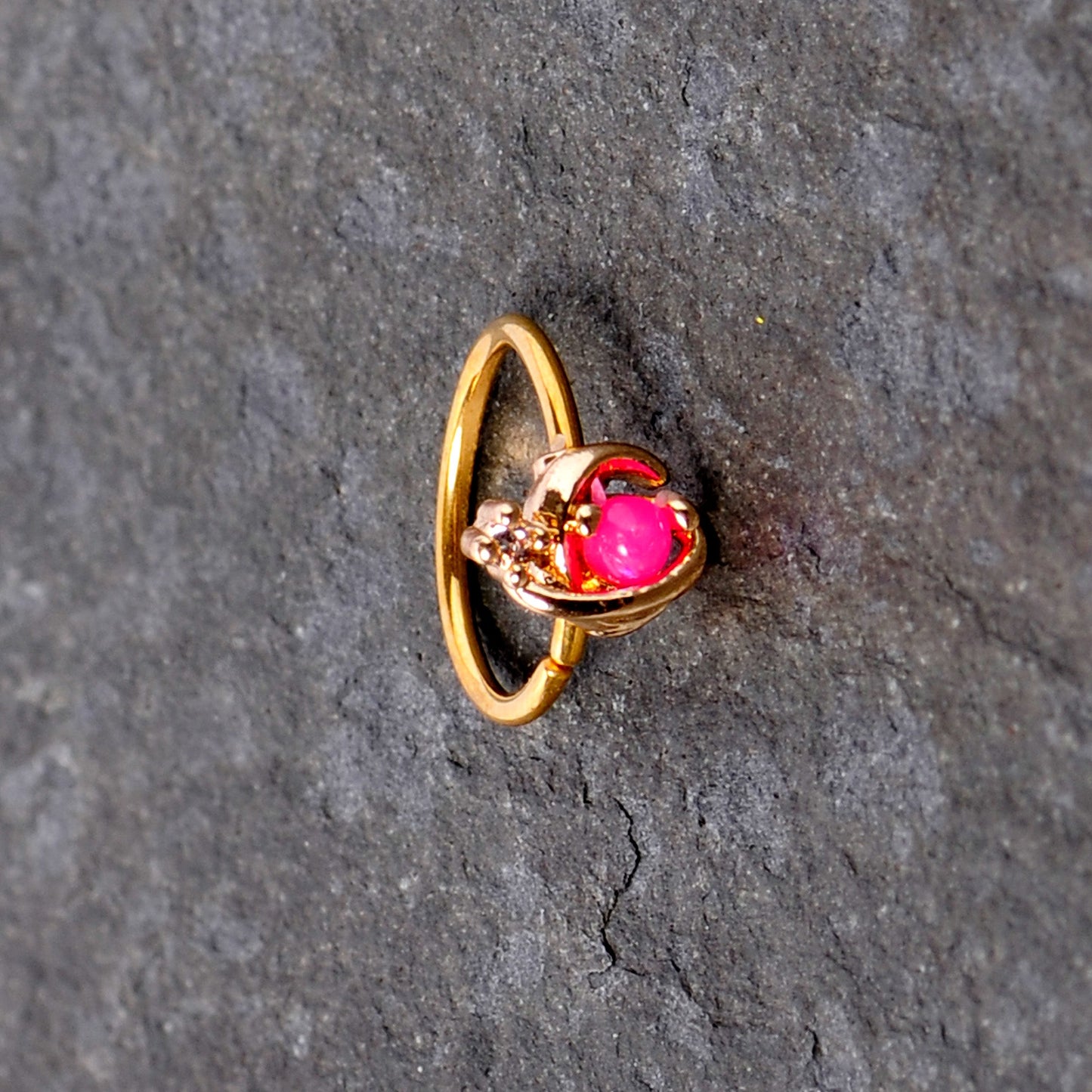 20G 5/16 Clear CZ Gem Pink Faux Opal Gold Tone Planet Nose Hoop