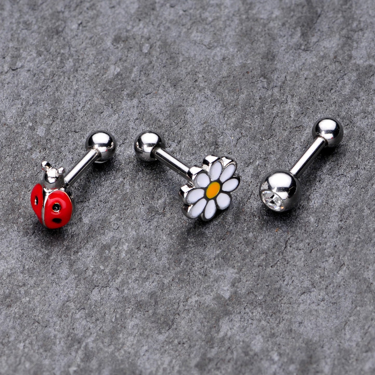 16G 1/4 Clear Gem Ladybug Cartilage Tragus Curation Set of 3