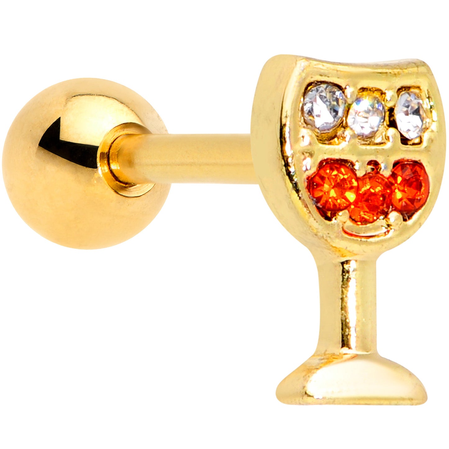 16G 1/4 Red Gem Gold Tone Holiday Wine Glass Cartilage Tragus