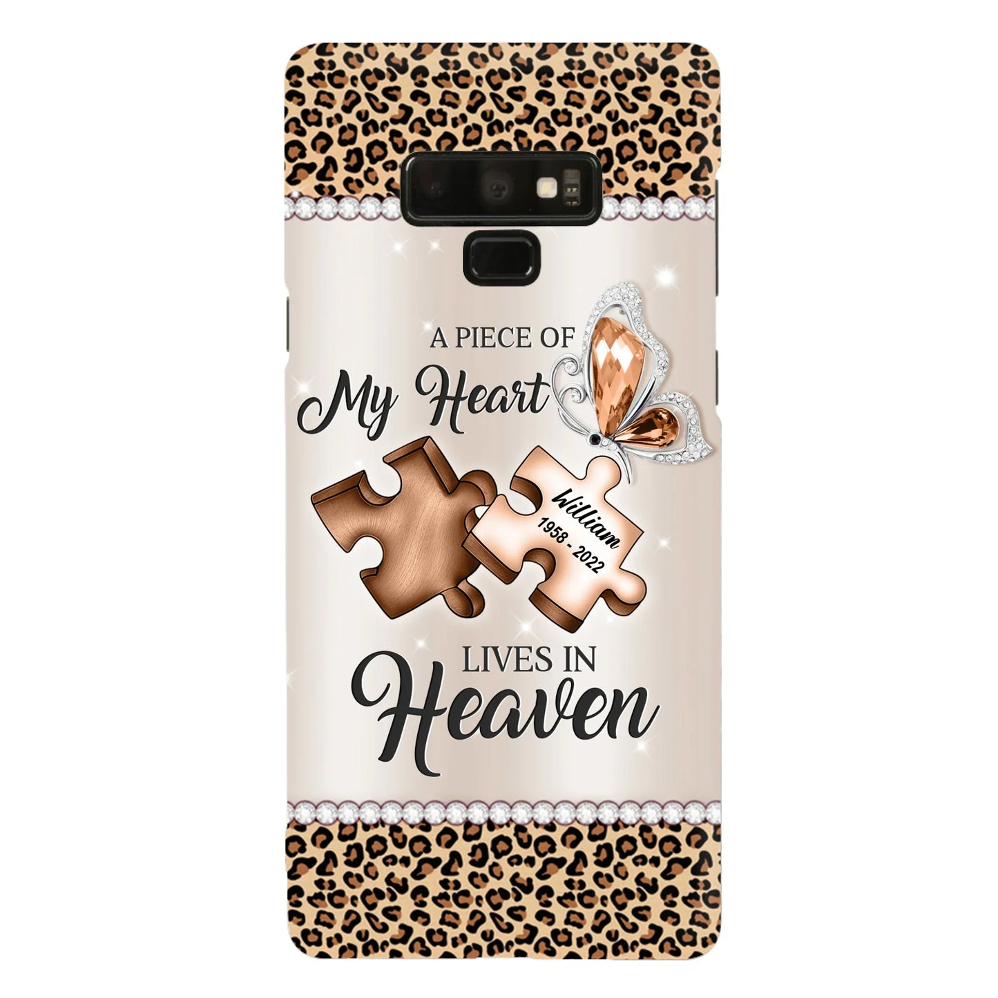 Custom Personalized Memorial Leopard Phone Case - Memorial Gift Idea for Family Member/ Father's Day/ Mother's Day - Case for iPhone/ Samsung - A Piece Of My Heart Lives In Heaven