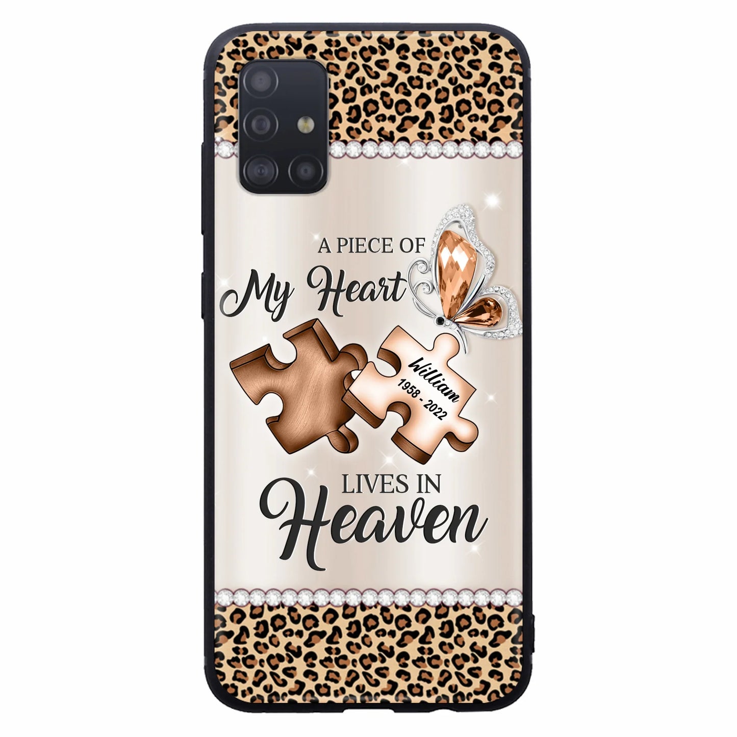 Custom Personalized Memorial Leopard Phone Case - Memorial Gift Idea for Family Member/ Father's Day/ Mother's Day - Case for iPhone/ Samsung - A Piece Of My Heart Lives In Heaven