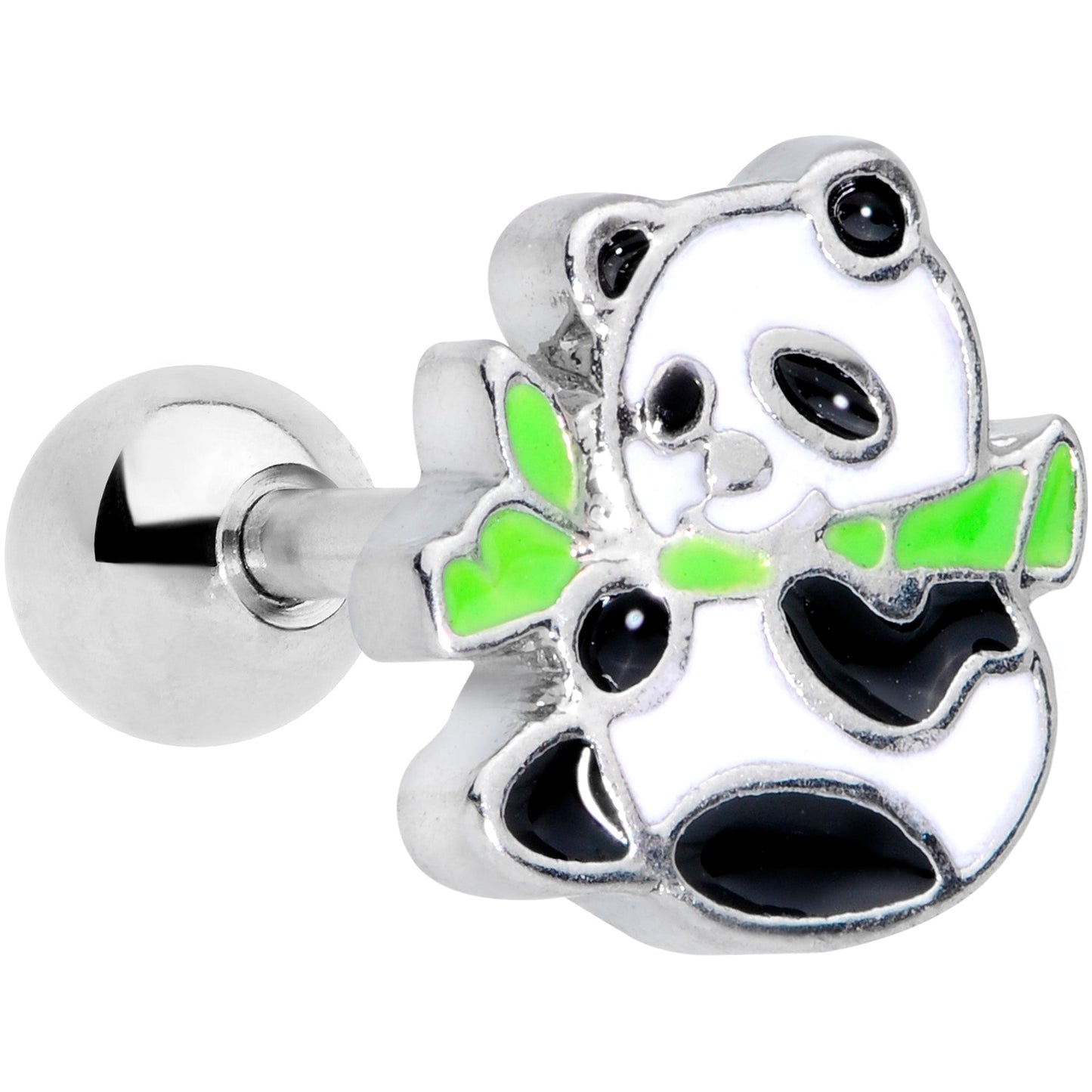 16G 1/4 Black White Hungry Panda Bear Cartilage Tragus Earring