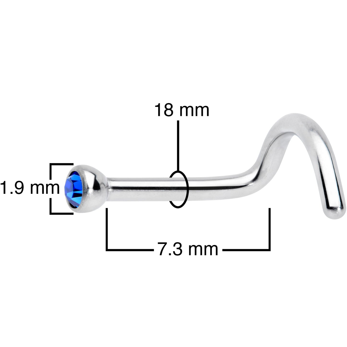 18G Blue 2mm Grade 23 Titanium Press Fit Left Nose Ring Screw