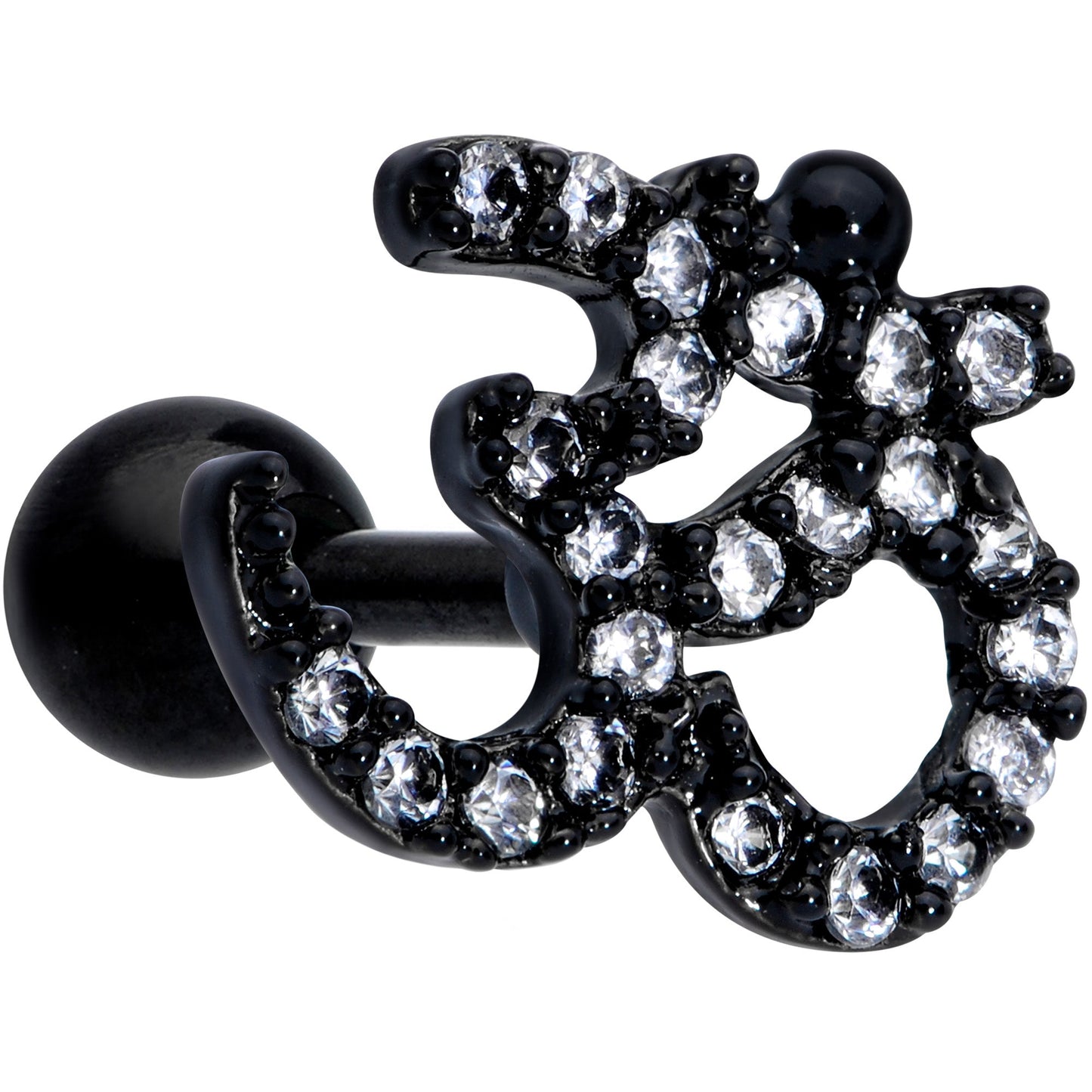16G 1/4 Clear CZ Gem Black PVD Amazing Om Cartilage Tragus