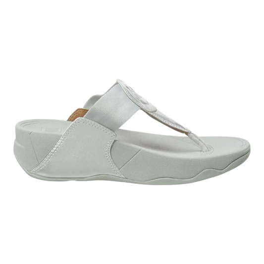 FitFlop Walkstar Women Toe-Post Sandals Silver Slip-On Wedge Comfort