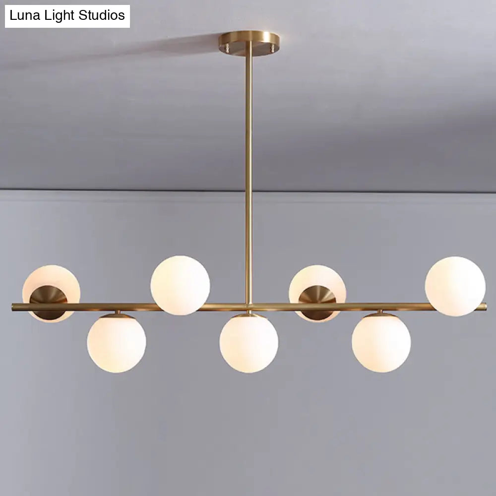 DecorBites™ 7-Light Modern Gold Metal Island Pendant with Spherical White Glass - Ideal for Dining Table