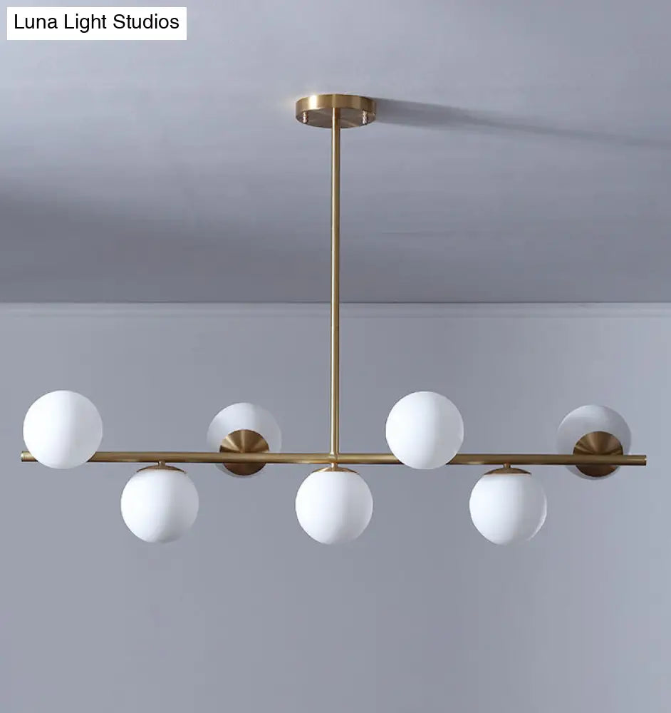 DecorBites™ 7-Light Modern Gold Metal Island Pendant with Spherical White Glass - Ideal for Dining Table