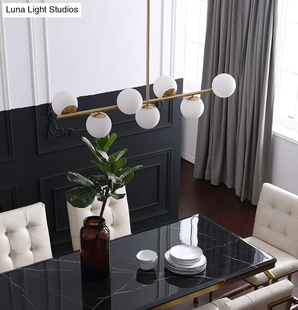 DecorBites™ 7-Light Modern Gold Metal Island Pendant with Spherical White Glass - Ideal for Dining Table