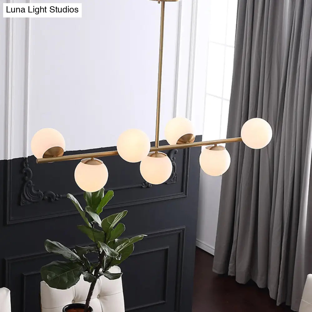DecorBites™ 7-Light Modern Gold Metal Island Pendant with Spherical White Glass - Ideal for Dining Table