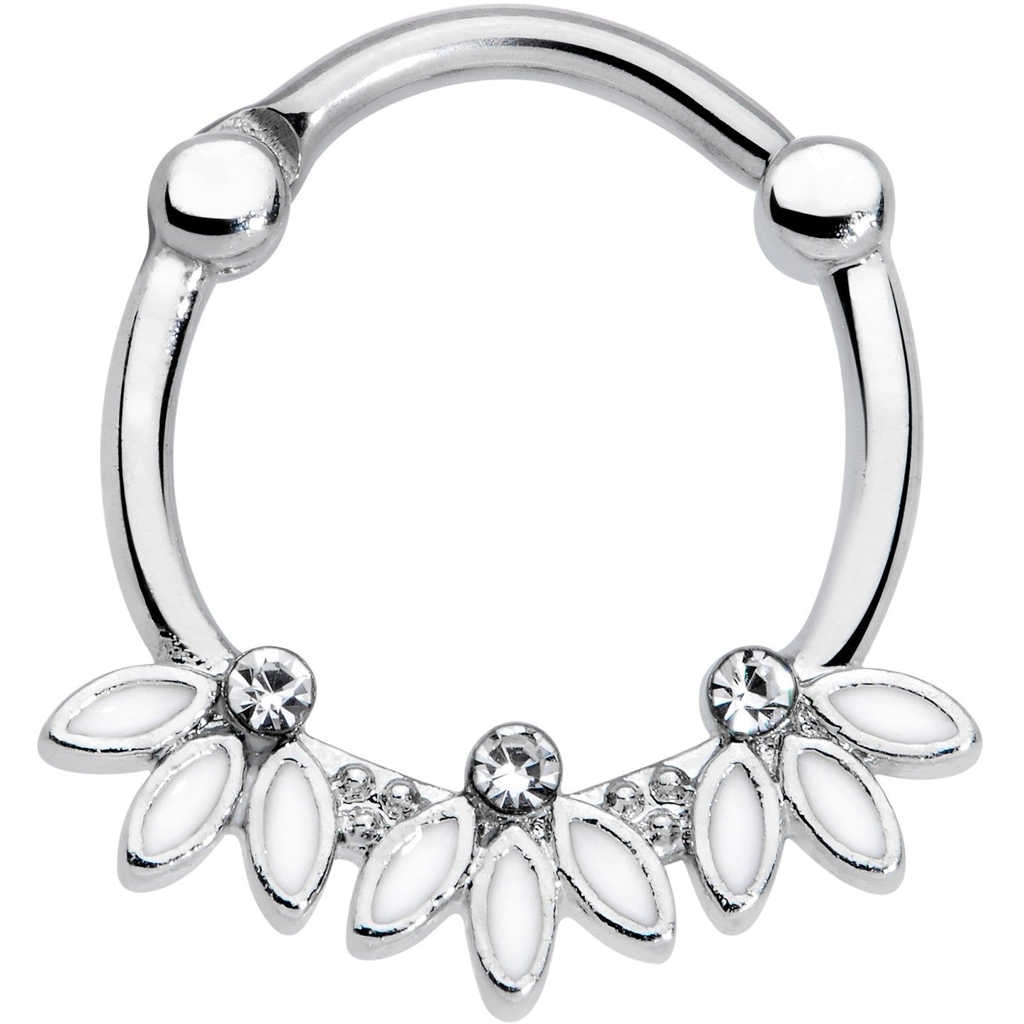 16G 3/8 Clear Gem White Leaves Septum Clicker