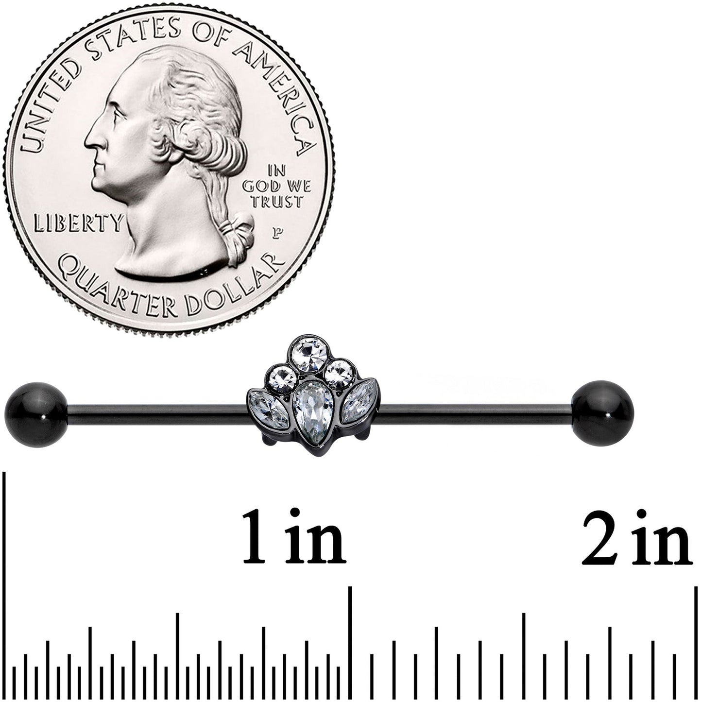 14G Clear Gem Black Anodized Classic Cluster Industrial Barbell 38mm