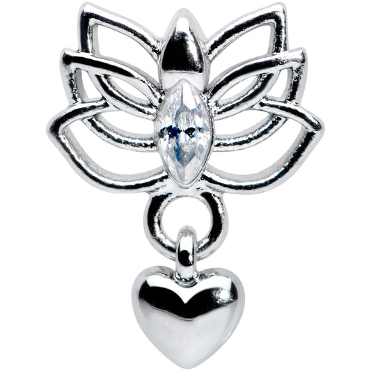 16G 5/16 Clear Gem Lotus Heart Dangle Labret Monroe Tragus