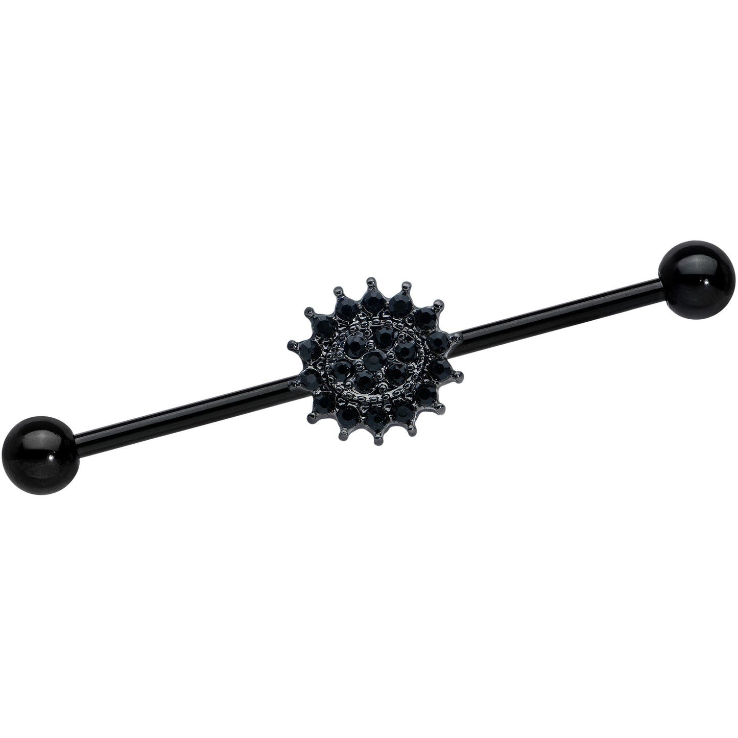 14G Black Gem Black Oval Gothic Sunburst Industrial Barbell 38mm