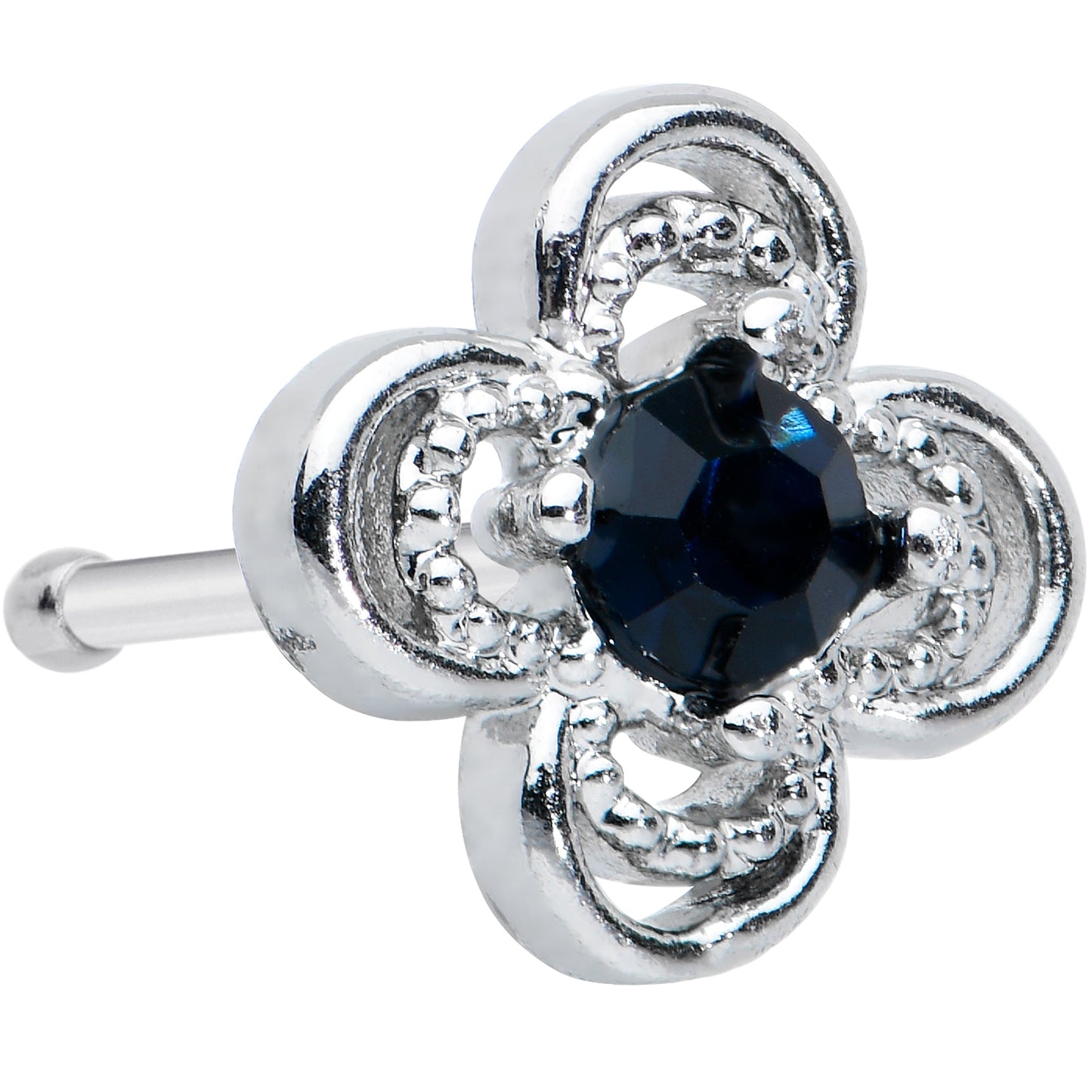 20G 1/4 Blue Gem Stylized Deco Cross Nose Bone