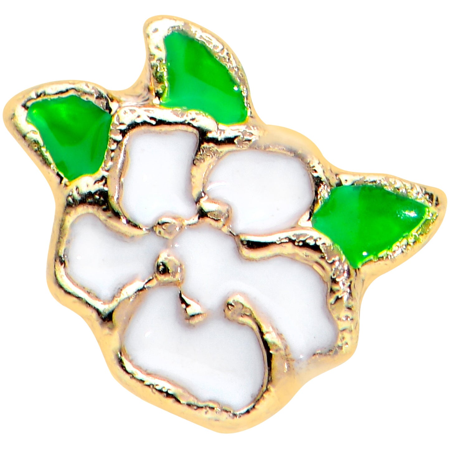 20G 1/4 Gold Tone White Spring Flower Nose Bone
