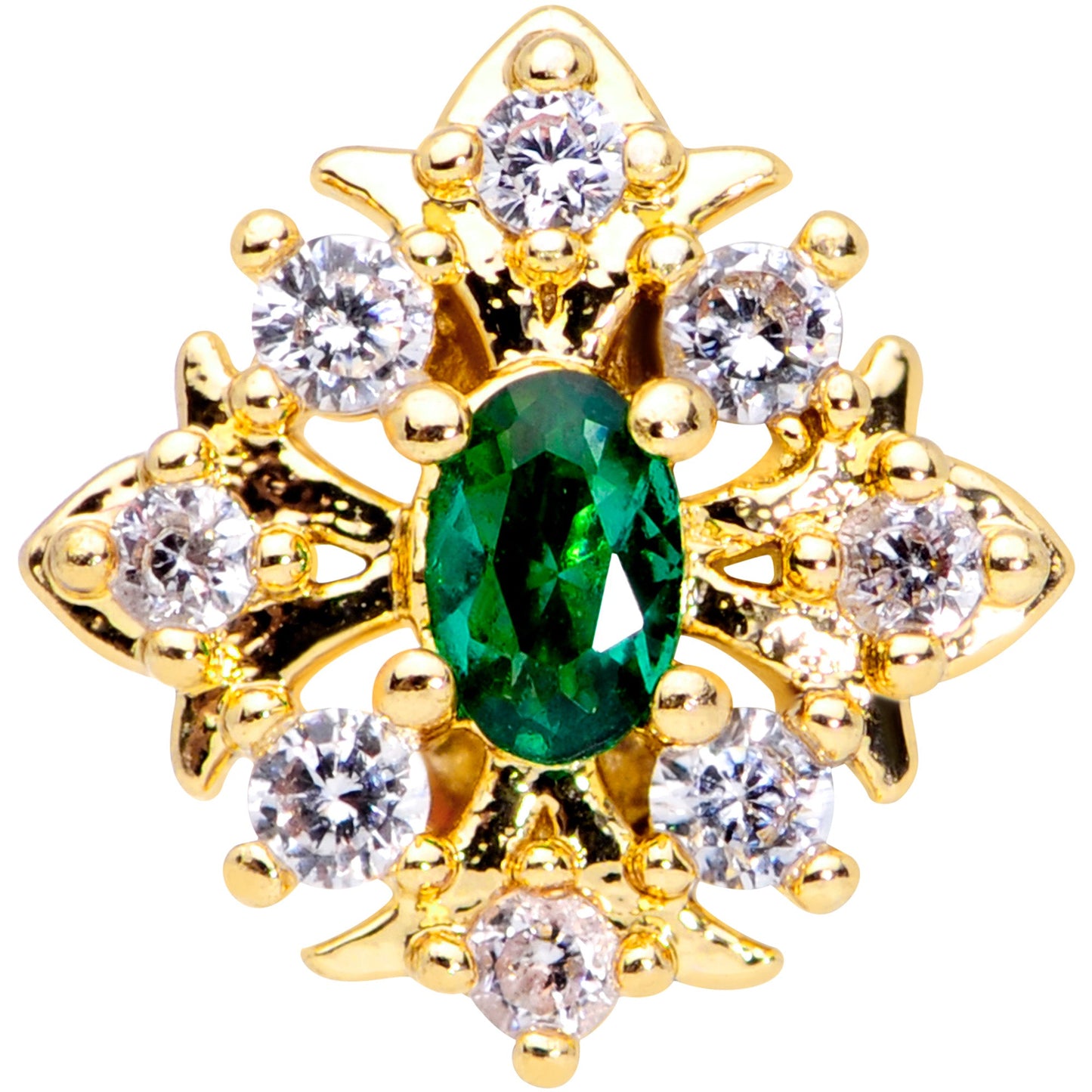 20G 5/16 Clear Green Gem Gold Tone Art Deco Style Nose Hoop