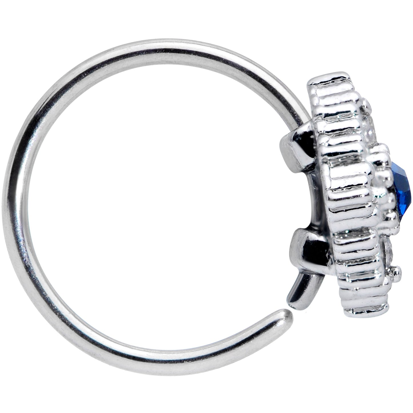 20G 5/16 Clear Blue Gem Textured Rhombus Cross Nose Hoop