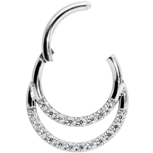 16G 5/16 Clear CZ Gem Double Row Hinged Segment Ring