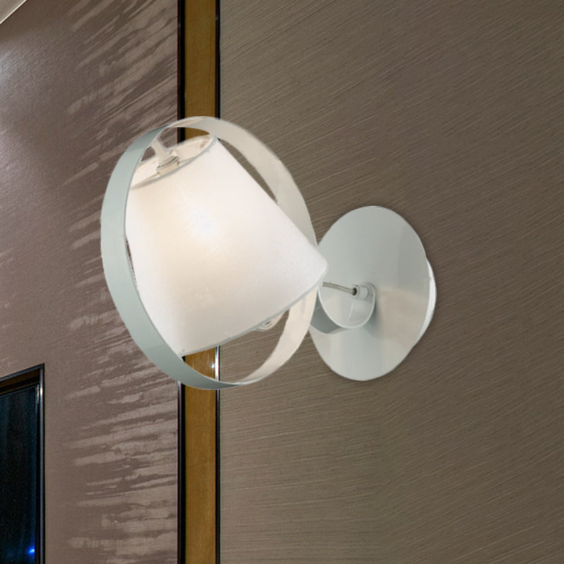 DecorBites™ Minimalist Fabric Sconce Lamp: White Wall Light with Metal Ring, 1 Bulb