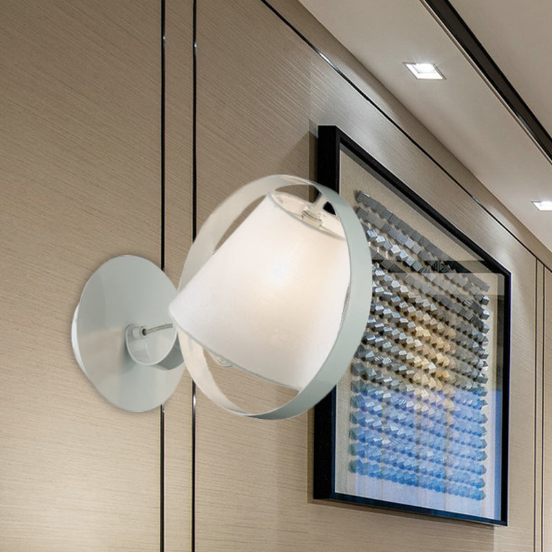 DecorBites™ Minimalist Fabric Sconce Lamp: White Wall Light with Metal Ring, 1 Bulb