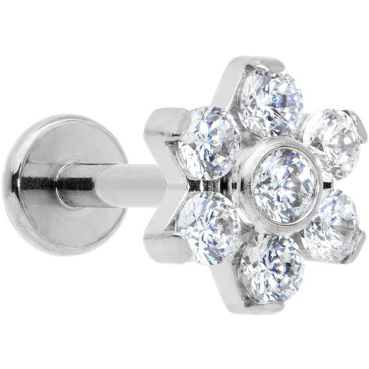 16G 5/16 Clear CZ Gem G23 Titanium Flower Labret Monroe Tragus