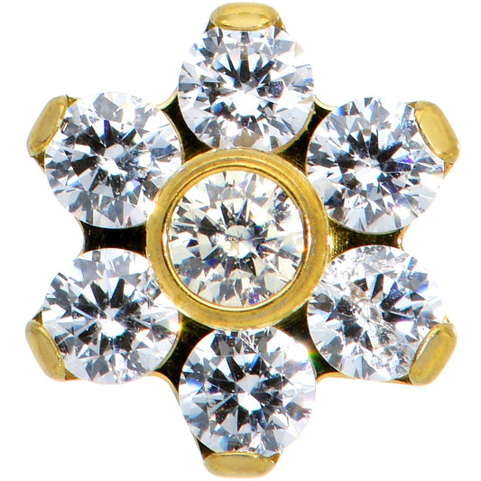 16G 5/16 Clear CZ Gem Gold Hue G23 Titanium Flower Labret Tragus