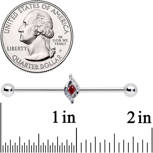 14G Clear Red Gem Swirling Oval Industrial Barbell 38mm