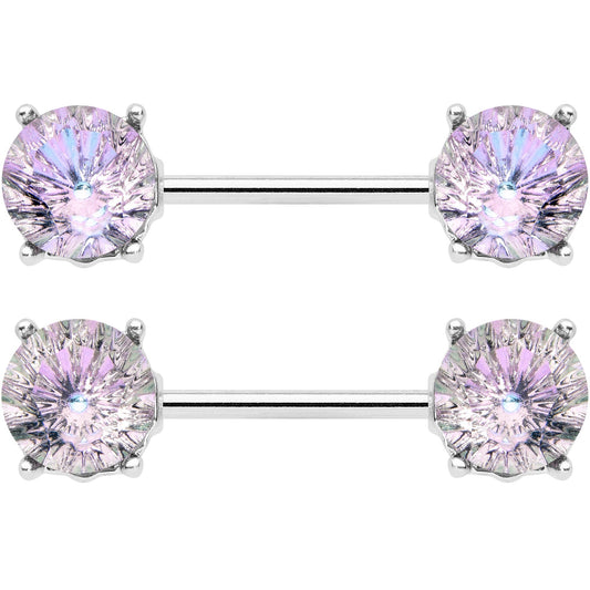 14G 9/16 Pink Gem Simply Elegant Barbell Nipple Ring Set