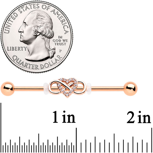 14G Clear CZ Gem Rosy Infinity Heart Industrial Barbell 38mm