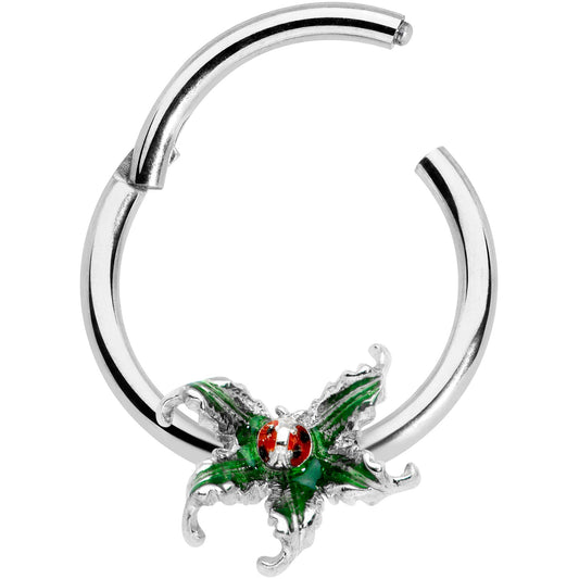 16G 3/8 Tiny Ladybug Leaves Hinged Segment Ring