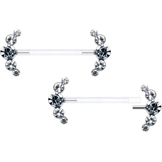 14G 13/16 Clear Gem Bioplast Simple Curvation Barbell Nipple Ring Set