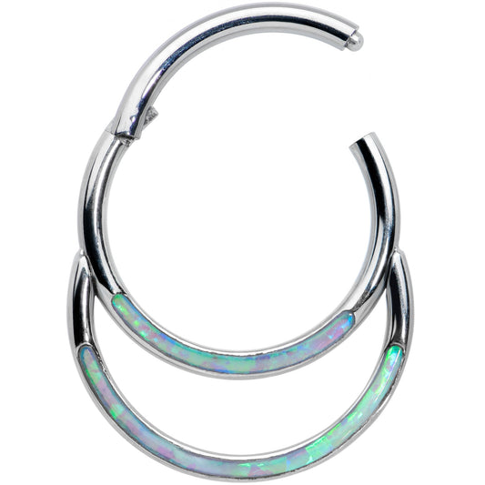 16G 3/8 Green Synthetic Opal Double Row Hinged Segment Ring