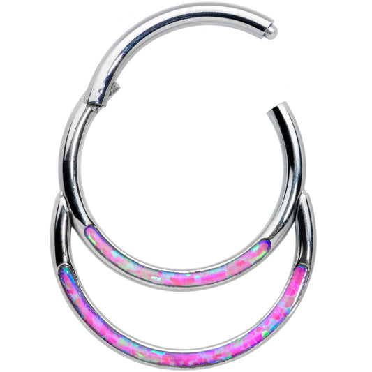 16G 3/8 Purple Synthetic Opal Double Row Hinged Segment Ring
