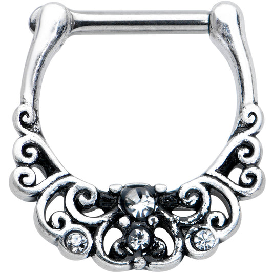 16G 3/8 Clear Gem Elegant Scrollwork Cartilage Clicker