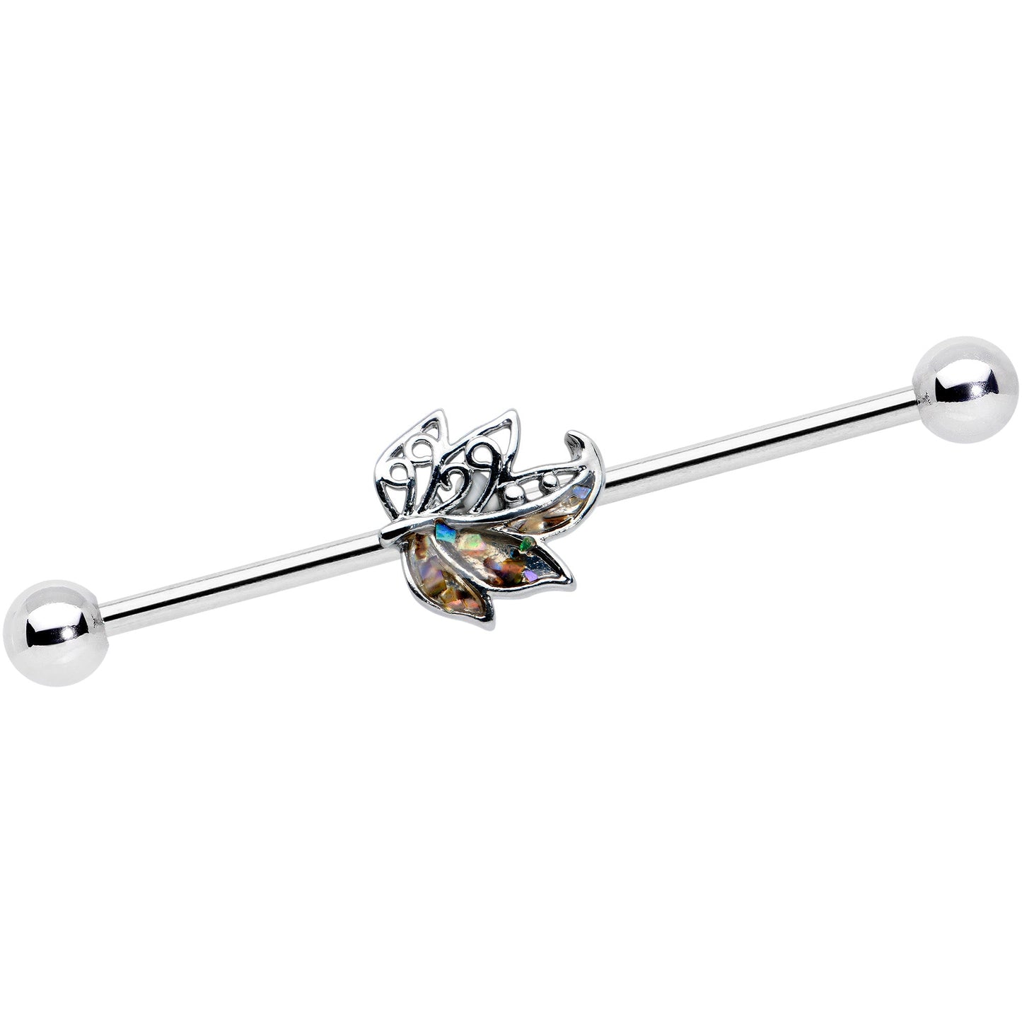 14G Multicolor Openwork Autumn Leaf Industrial Barbell 38mm