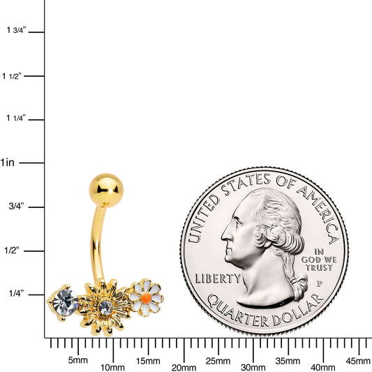 Clear Gem Gold Tone Sunny Day Daisy Flower Belly Ring