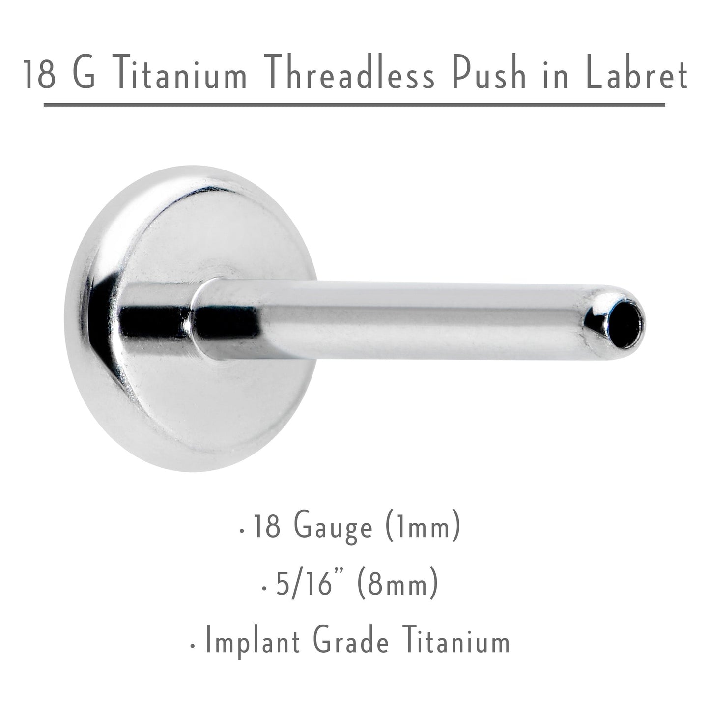 18G 5/16 G23 Titanium Threadless Post Only Labret Tragus Nose