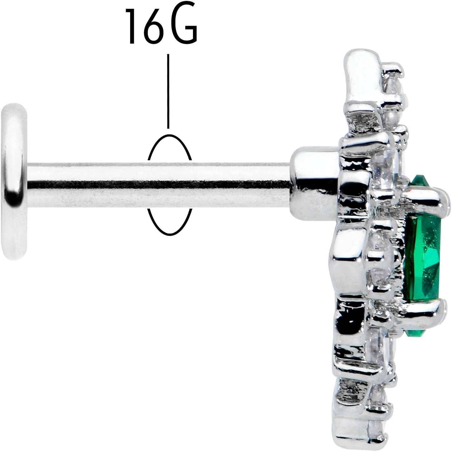 16G 1/4 Green Gem Ornate Art Deco Labret Monroe Tragus