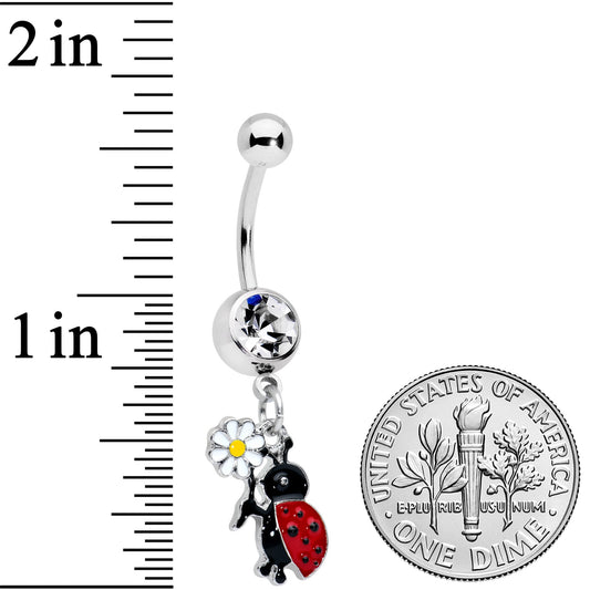 Clear Gem Ladybug Daisy Flower Dangle Belly Ring