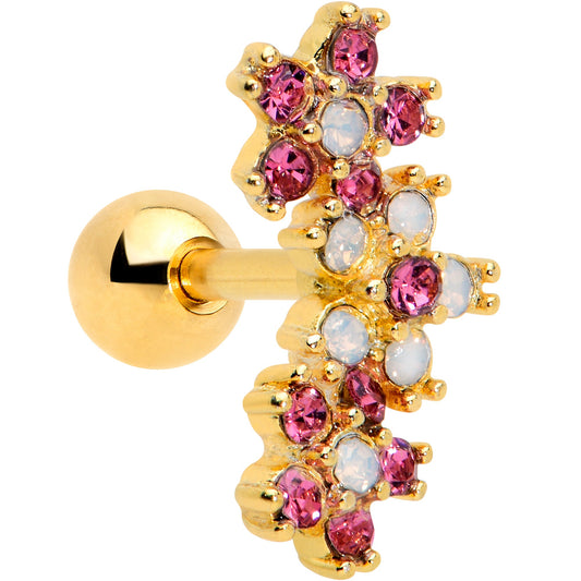 16G 1/4 White Faux Opal Gold Tone Bunch Flowers Cartilage Tragus