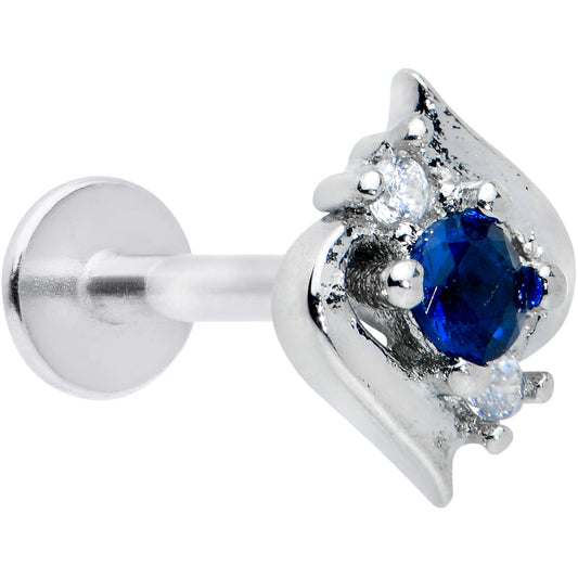 16G 5/16 Clear Blue Gem Oval Swirl Labret Monroe Tragus