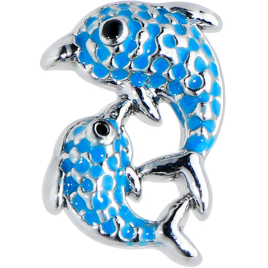 20G 1/4 Black Gem Blue Leaping Dolphins Nose Bone