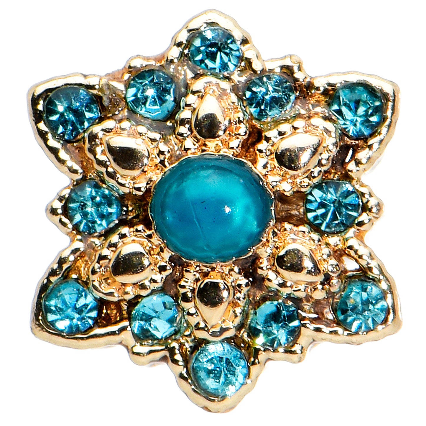 16G 5/16 Aqua Gem Gold Tone Snowflake Christmas Labret Tragus