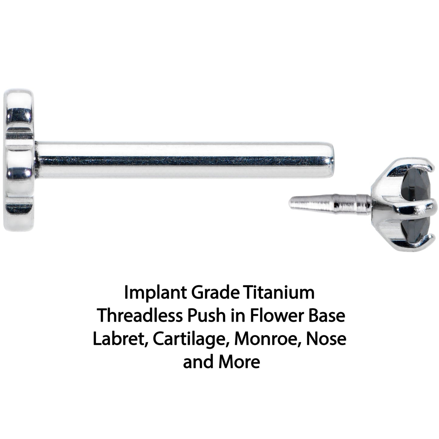 18G 5/16 Black CZ G23 Titanium Threadless Flower Labret Tragus