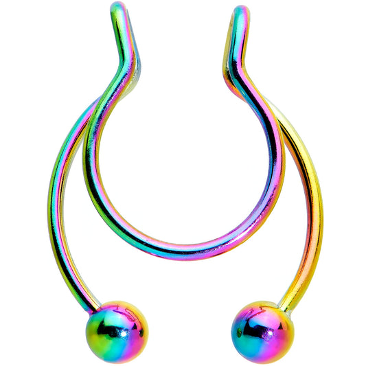 Rainbow Horseshoe Ball Fake Septum Ring Nipple and Clip on Earring