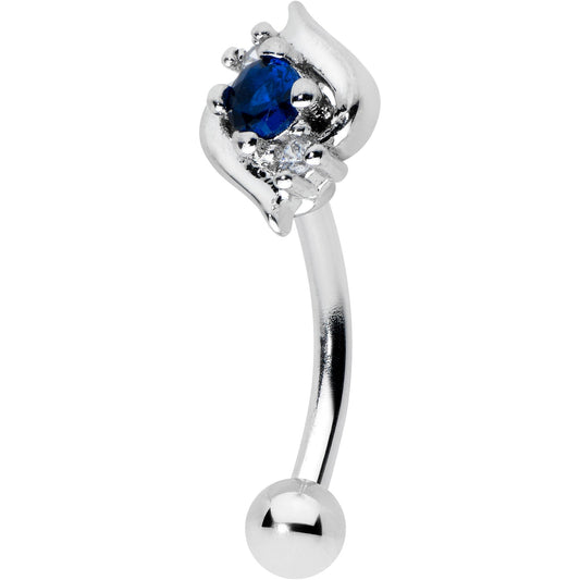 16G 5/16 Clear Blue Gem Oval Swirl Curved Eyebrow Ring