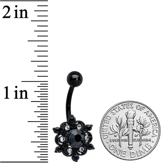 Clear Black CZ Gem Black Abstract Sun Belly Ring
